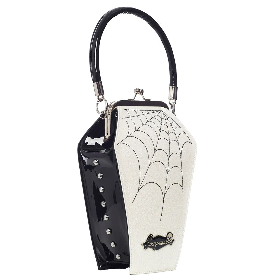 Coffin Sparkle Black/White Womens Purse-Womens Handbags, Purses & Wallets-Scarlett Dawn