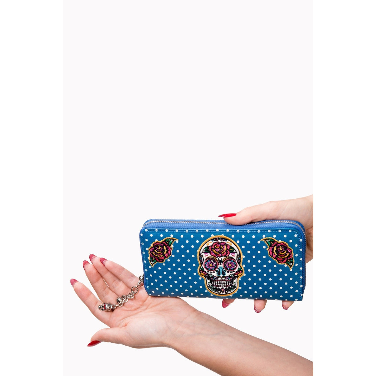 Dia De Muertos Blue Womens Wallet-Womens Handbags, Purses &amp; Wallets-Scarlett Dawn