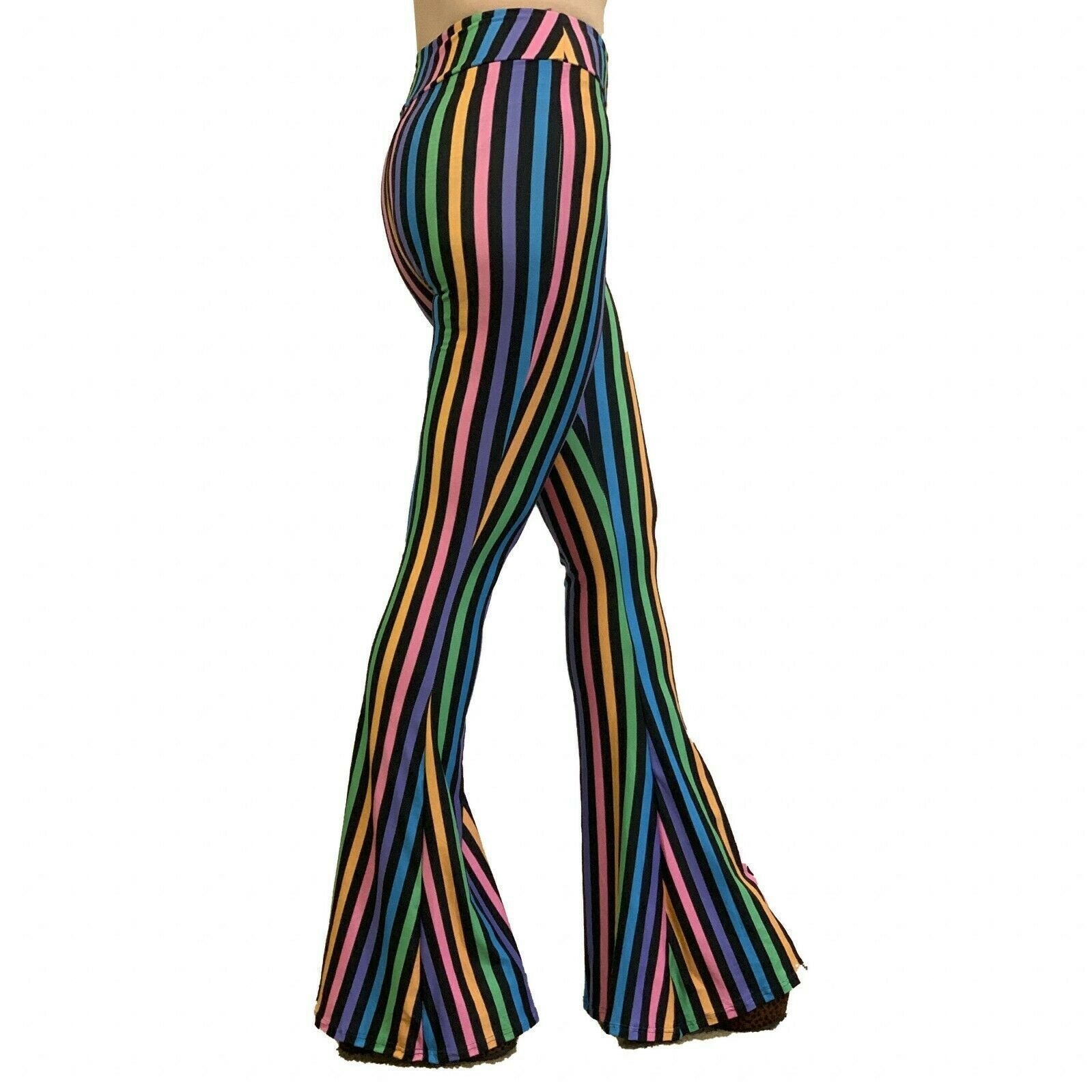 Hellz Bellz Rainbow Stripes Bell Bottom Flares-Womens Leggings & Pants-Scarlett Dawn