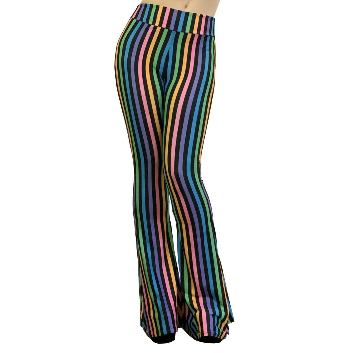 Hellz Bellz Rainbow Stripes Bell Bottom Flares-Womens Leggings &amp; Pants-Scarlett Dawn
