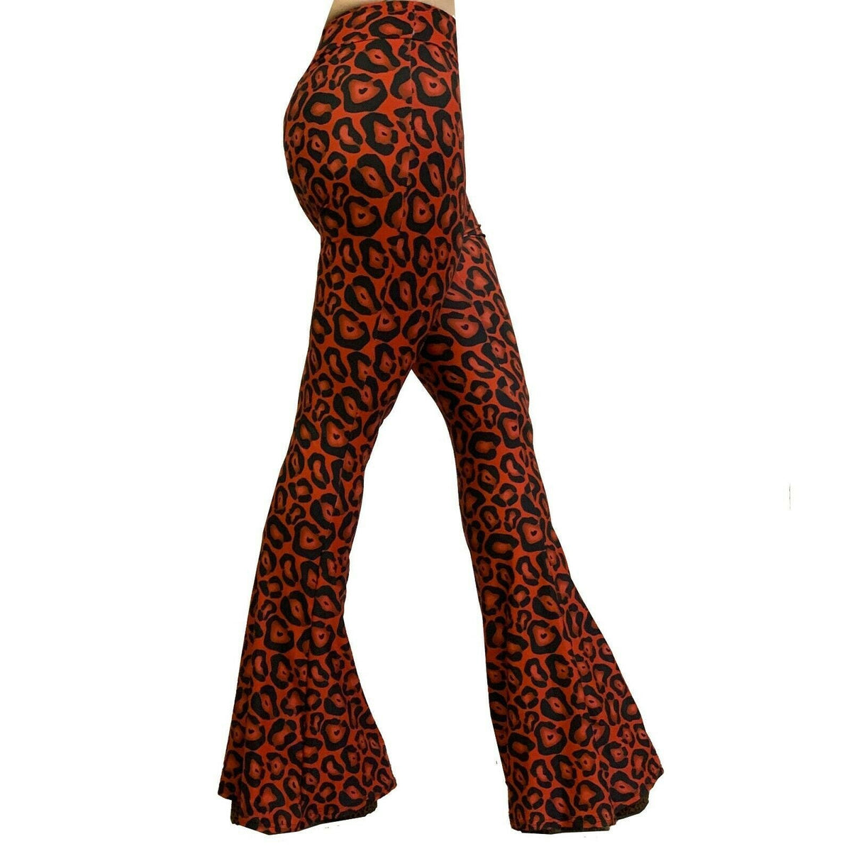 Hellz Bellz Rave Red Leopard Bell Bottom Flares-Womens Leggings &amp; Pants-Scarlett Dawn