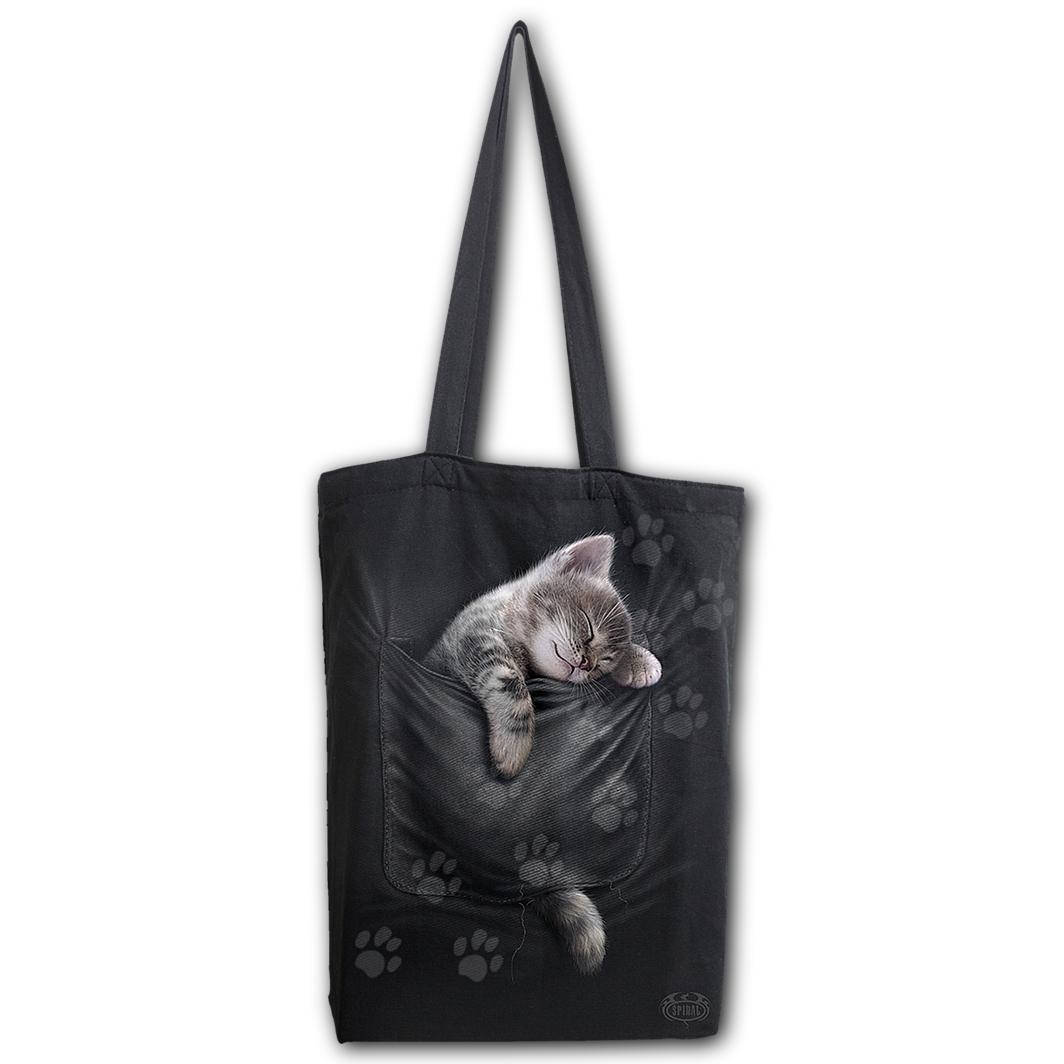 Pocket Kitten Bag 4 Life Canvas Long Handle Womens Tote Bag-Womens Handbags, Purses & Wallets-Scarlett Dawn