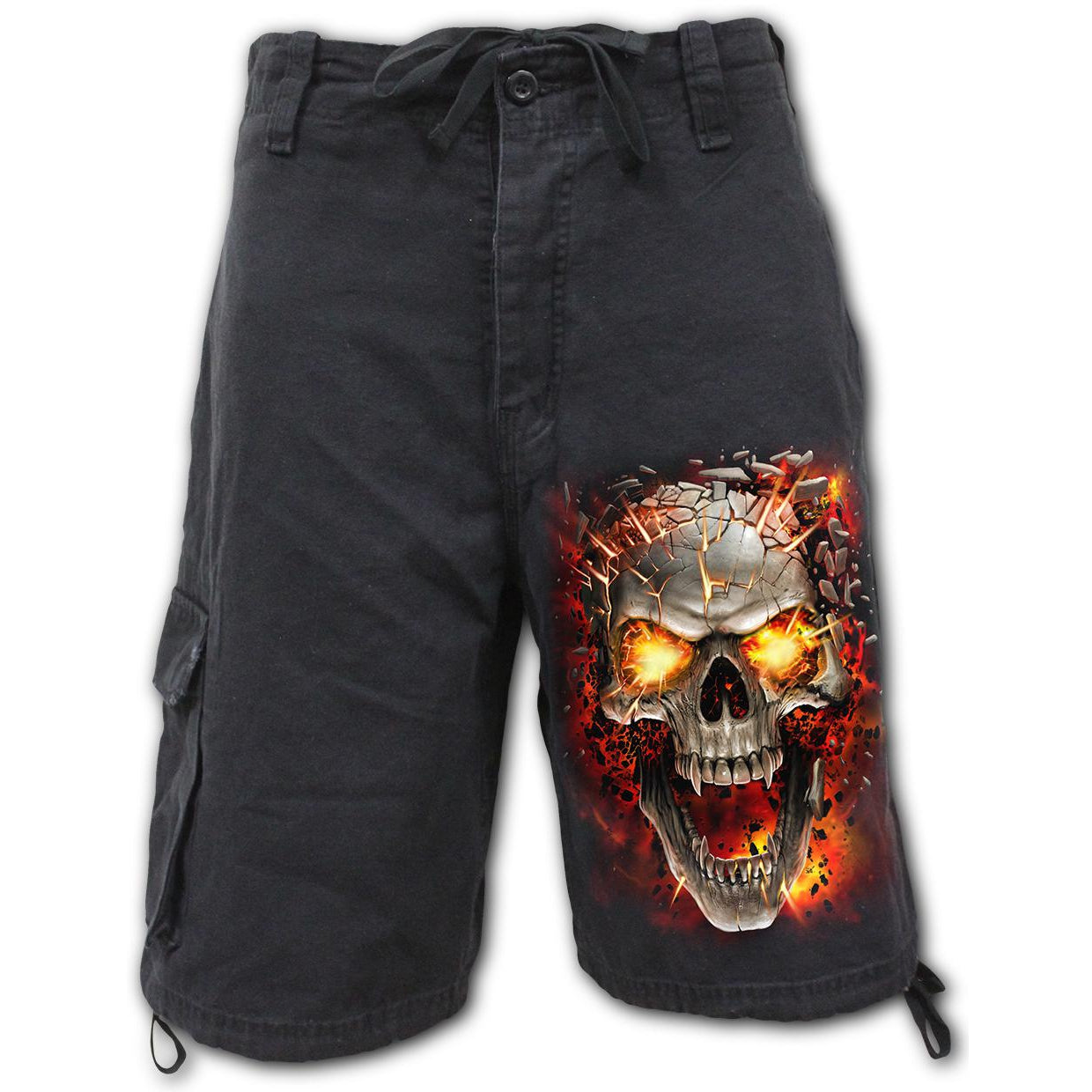 Skull Blast Mens Black Cargo Shorts-Mens Shorts & Pants-Scarlett Dawn