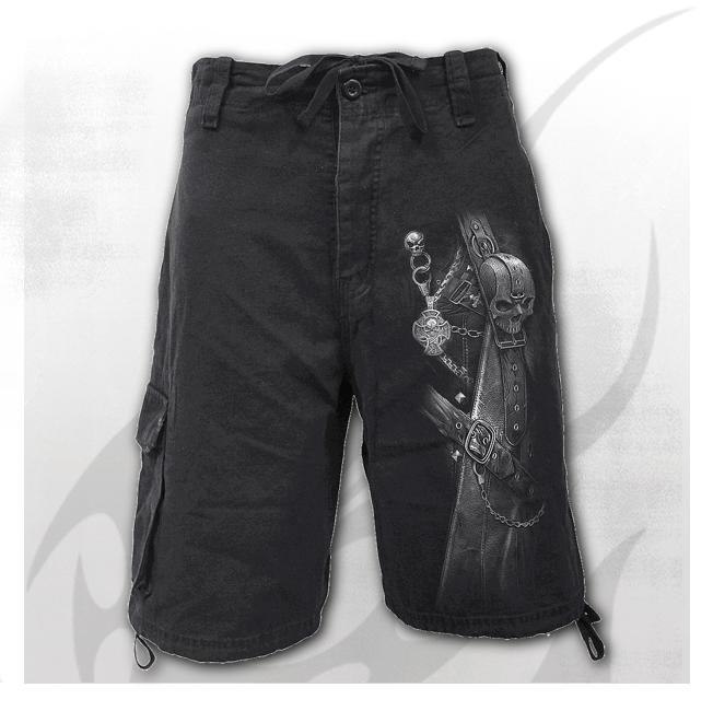 Strapped Mens Black Cargo Shorts-Mens Shorts & Pants-Scarlett Dawn