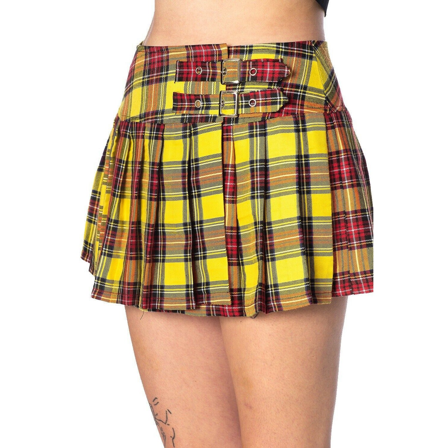 Yellow Tartan Womens Mini Skirt-Womens Shorts & Skirts-Scarlett Dawn