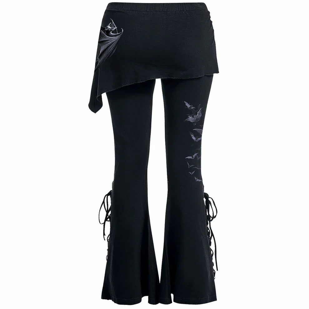 Bats Heart Boot-Cut Leggings With Micro Slant Skirt-Womens Leggings & Pants-Scarlett Dawn