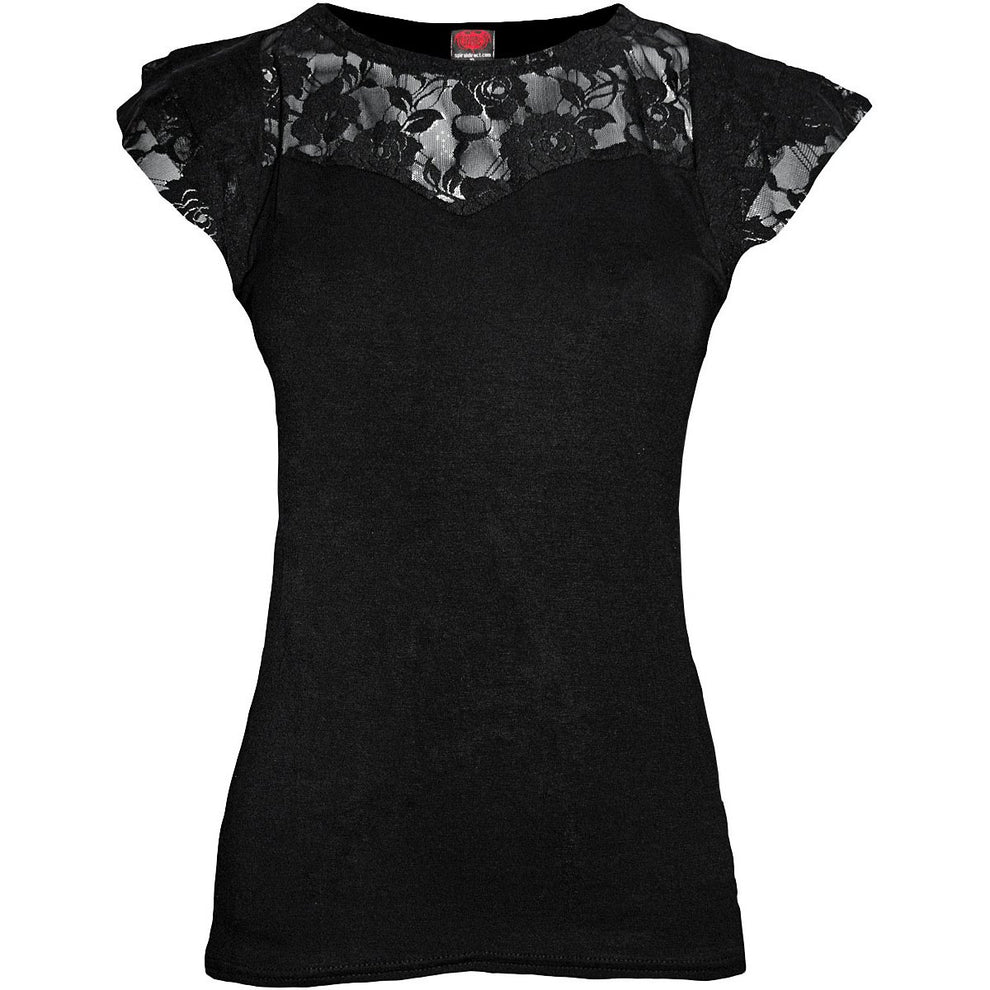 Gothic Elegance Lace Layered Cap Sleeve Top-Womens Tops-Scarlett Dawn