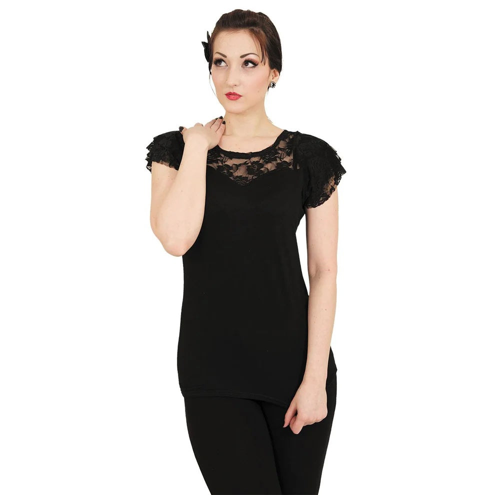 Gothic Elegance Lace Layered Cap Sleeve Top-Womens Tops-Scarlett Dawn