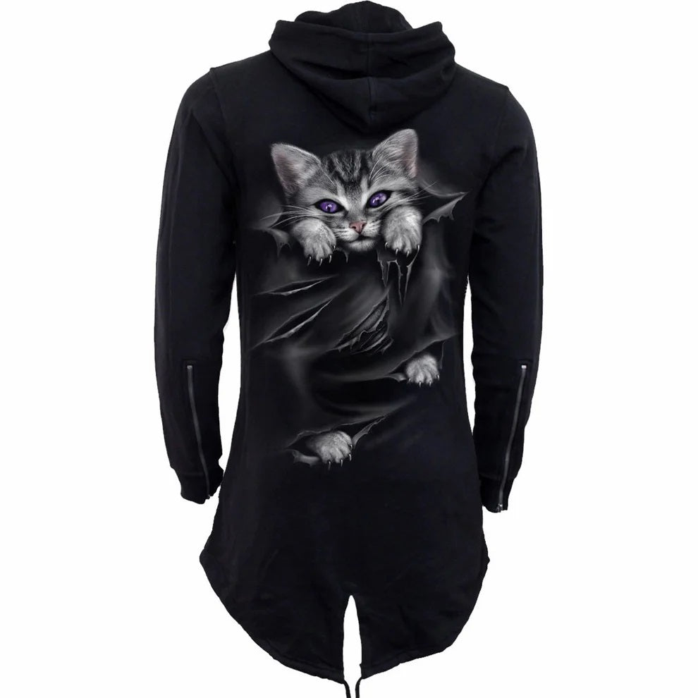 Pocket Kitten Fish Tail Full Zipped Hoodie-Womens Jumpers & Hoodies-Scarlett Dawn