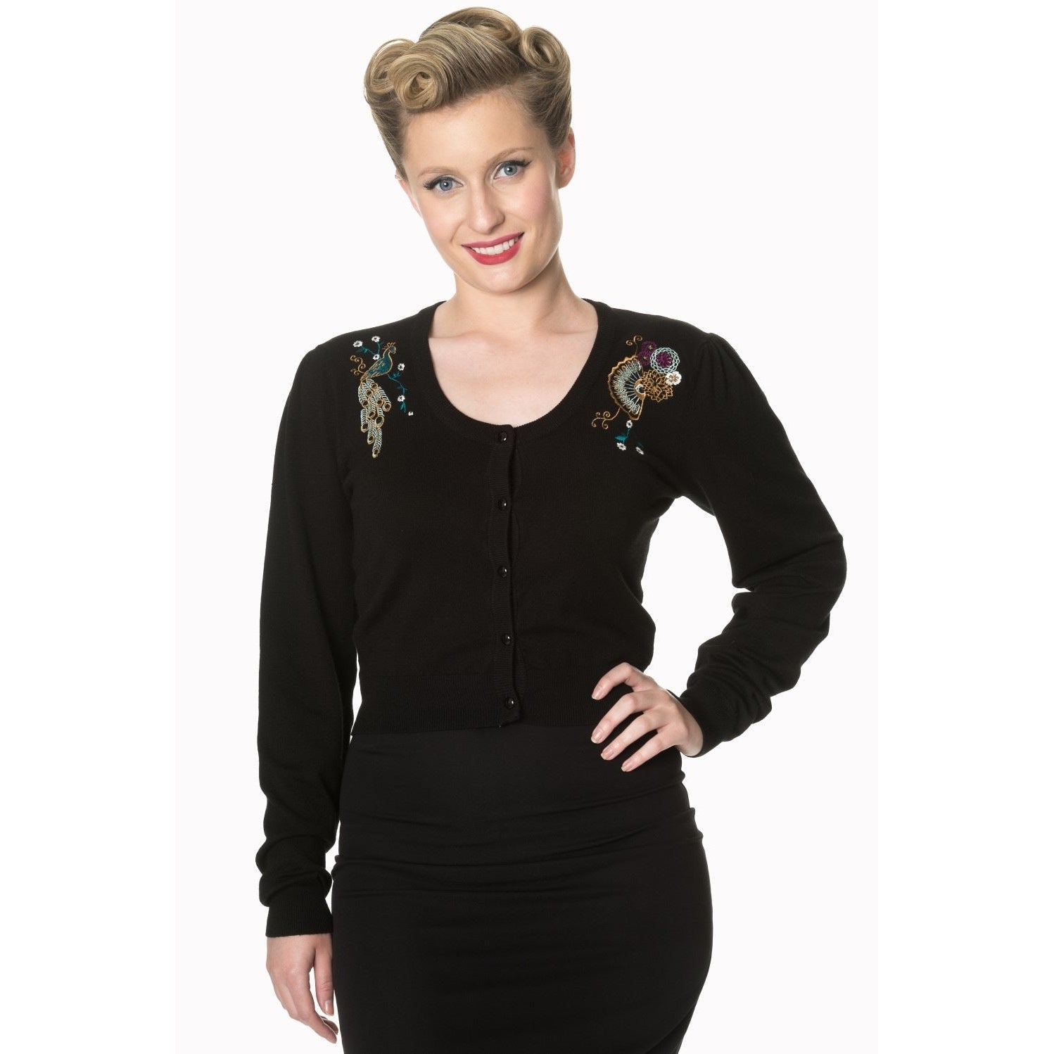 Proud Peacock Black Cardigan-Womens Cardigans-Scarlett Dawn