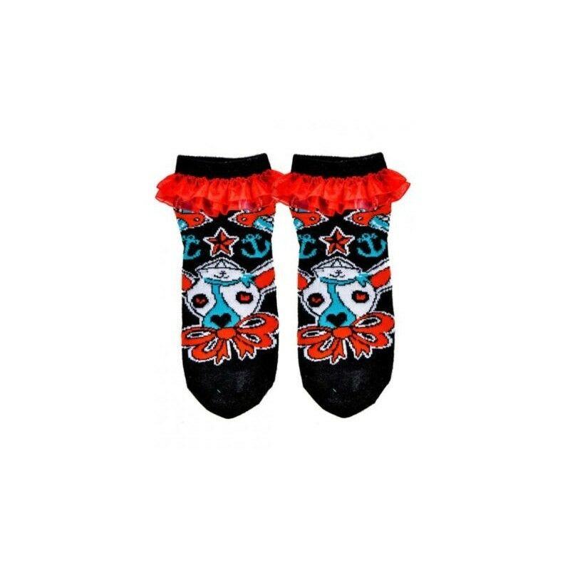Ahoy Pirate Day of The Dead Ruffle Ankle Socks-Womens Socks-Scarlett Dawn