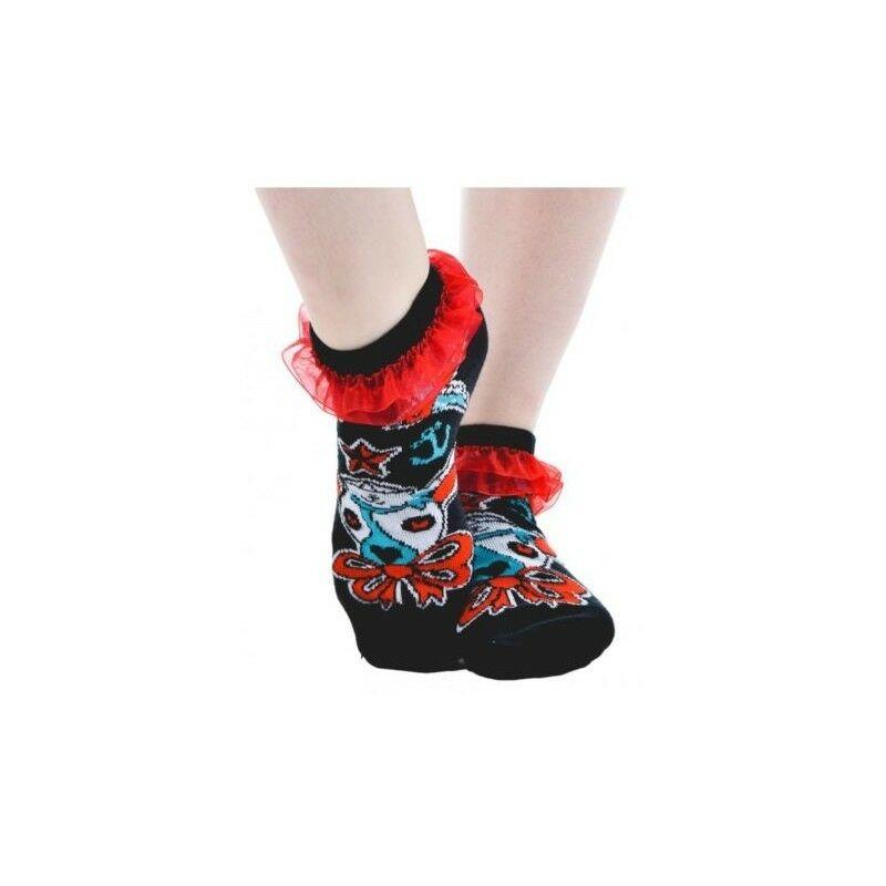 Ahoy Pirate Day of The Dead Ruffle Ankle Socks-Womens Socks-Scarlett Dawn