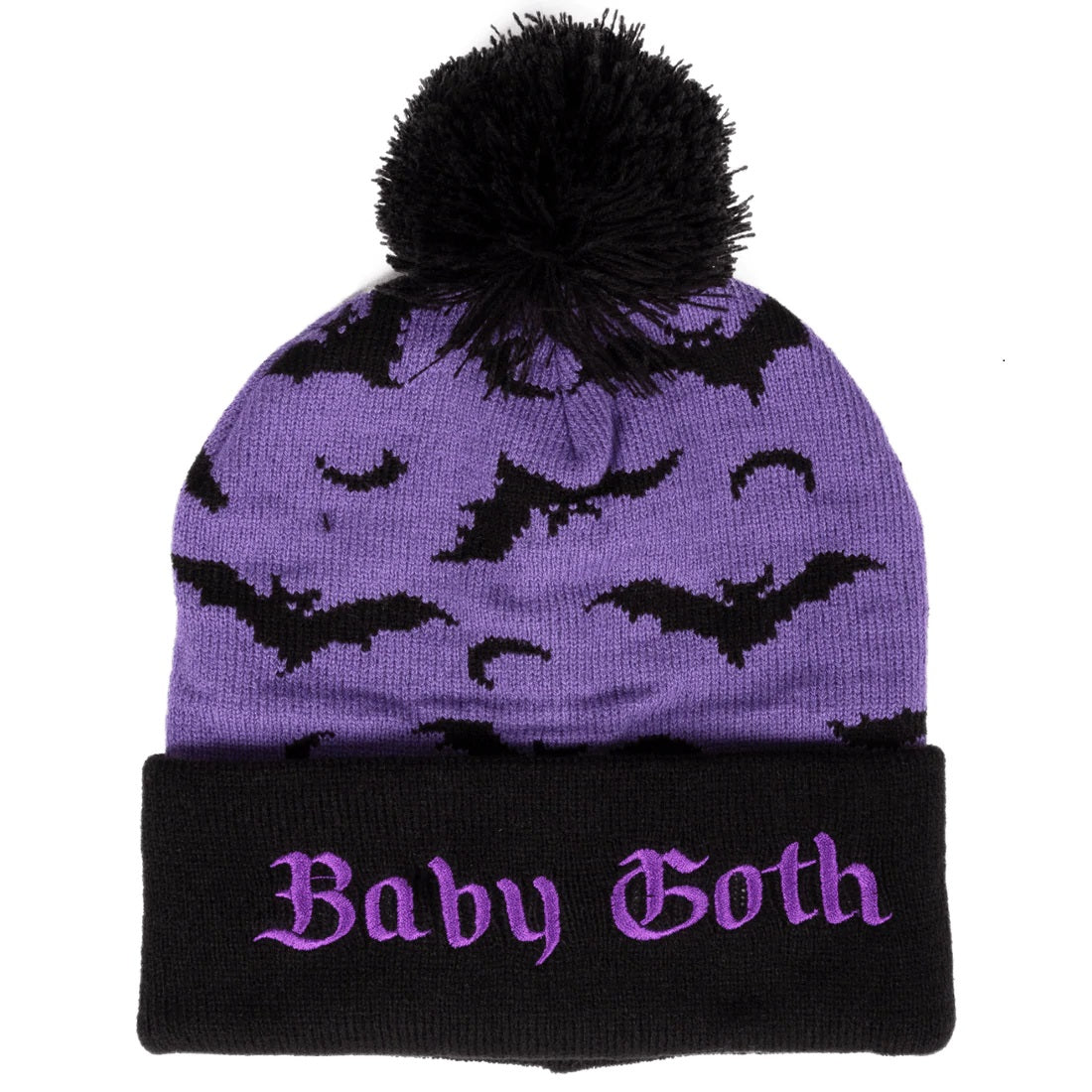Baby Goth And Bats Pom Pom Womens Beanie-Womens Beanies-Scarlett Dawn