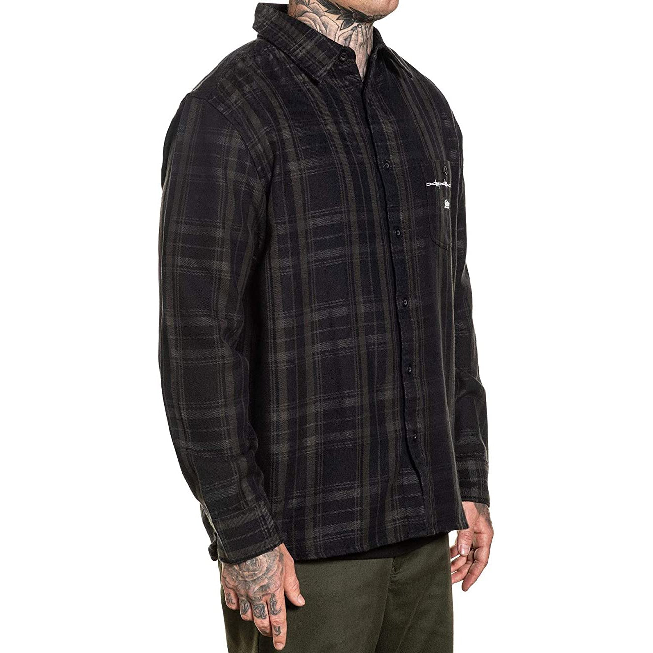 Bars Flannel Button Up Long Sleeve Shirt-Mens Jumpers, Hoodies & Long Sleeves-Scarlett Dawn