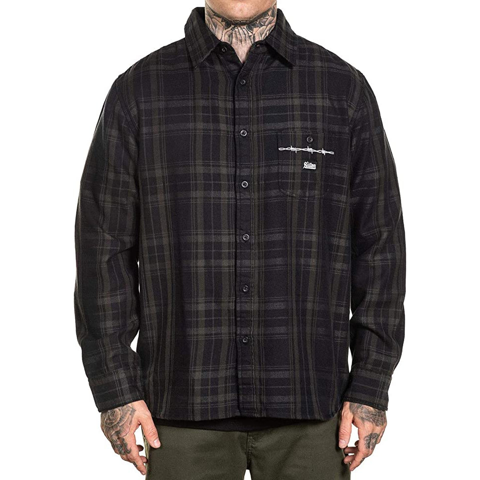 Bars Flannel Button Up Long Sleeve Shirt-Mens Jumpers, Hoodies & Long Sleeves-Scarlett Dawn