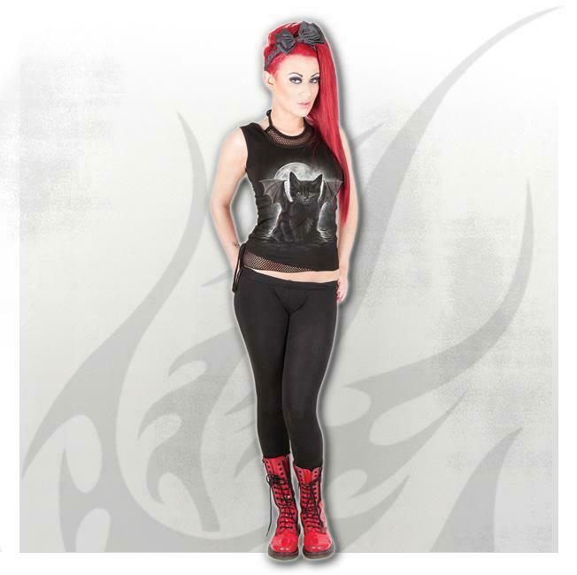 Bat Cat 2in1 Neck Tie Mesh Womens Top-Womens Tops-Scarlett Dawn
