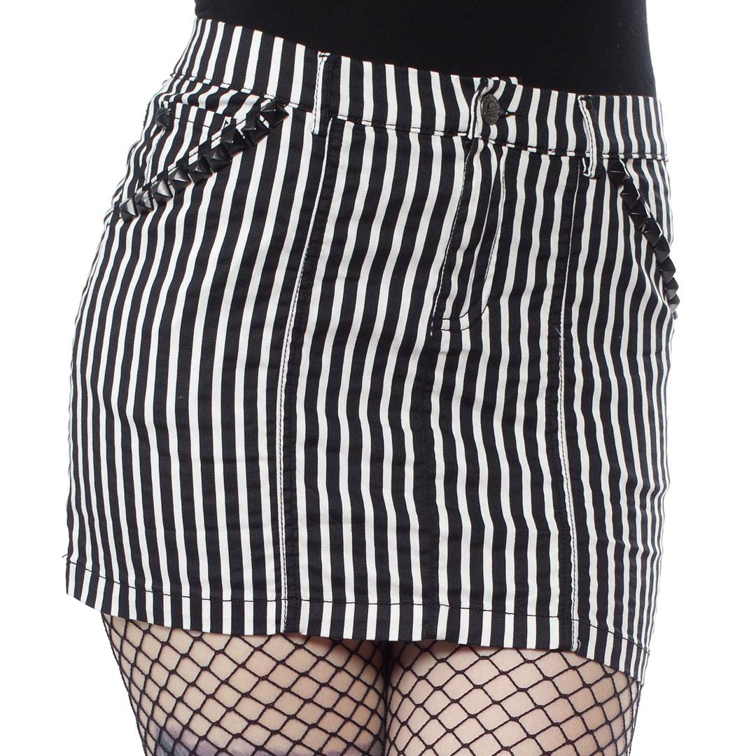 Black And White Striped Studded Mini Skirt-Womens Shorts &amp; Skirts-Scarlett Dawn