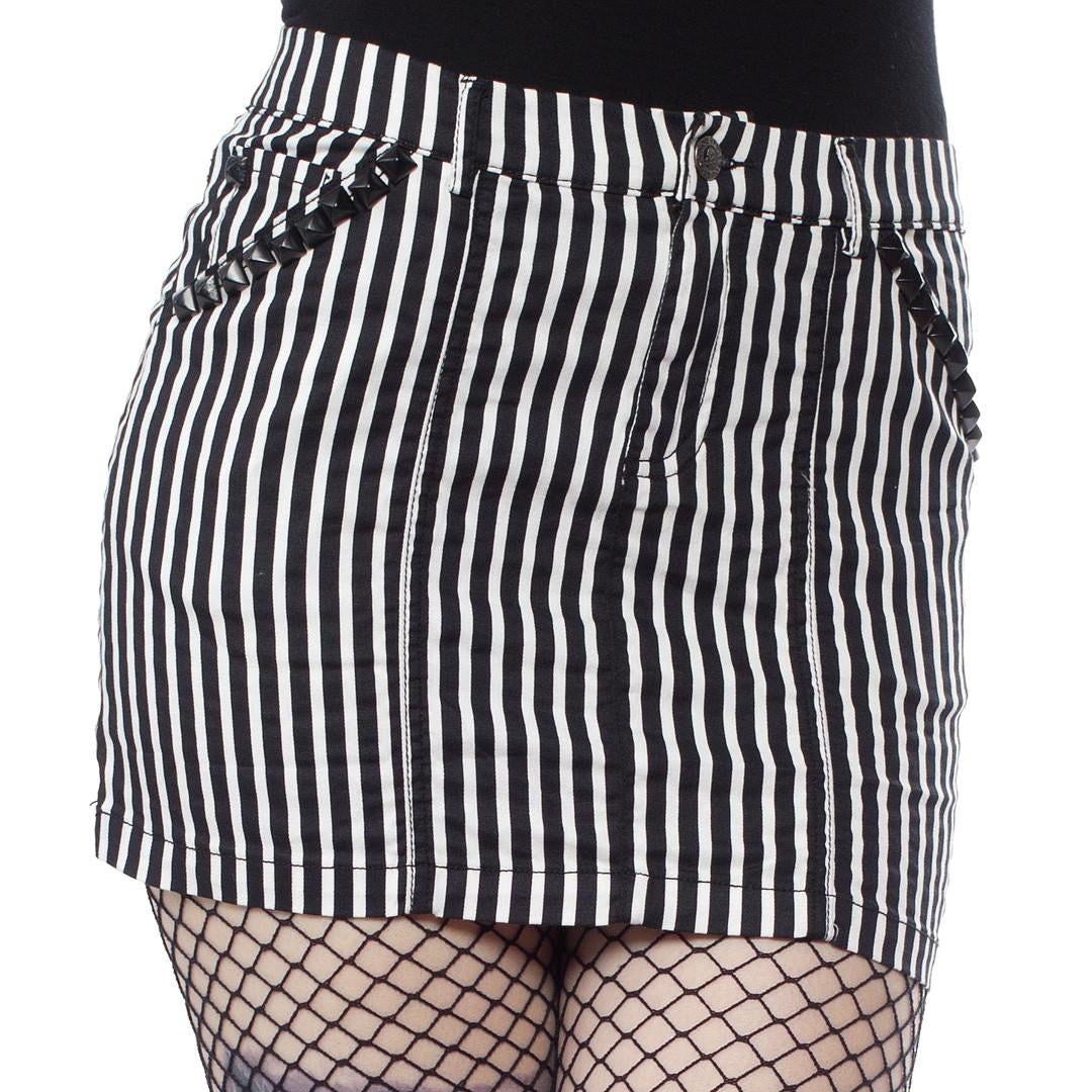 Black And White Striped Studded Mini Skirt-Womens Shorts & Skirts-Scarlett Dawn