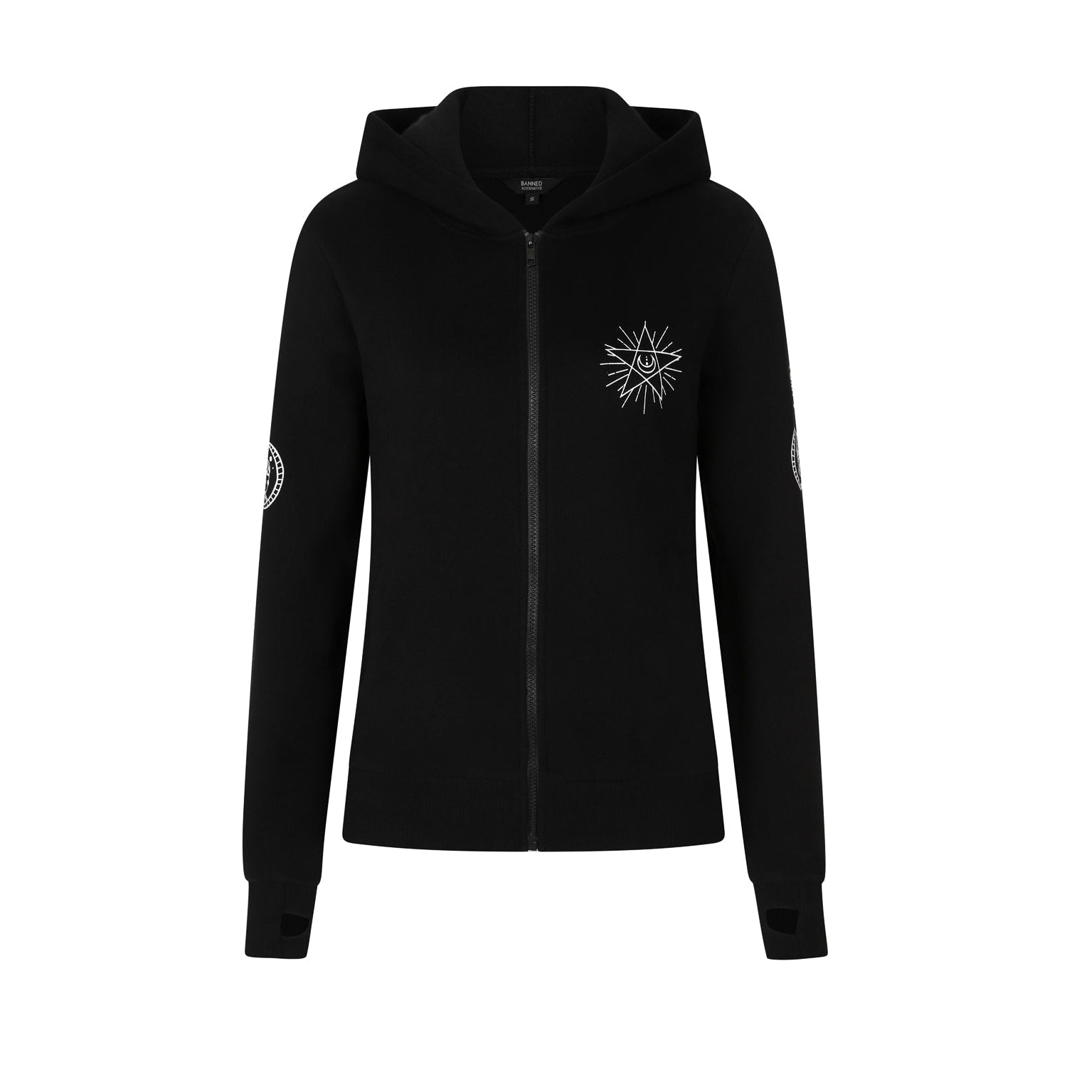 Black Pentagram Womens Hoodie-Womens Jumpers & Hoodies-Scarlett Dawn