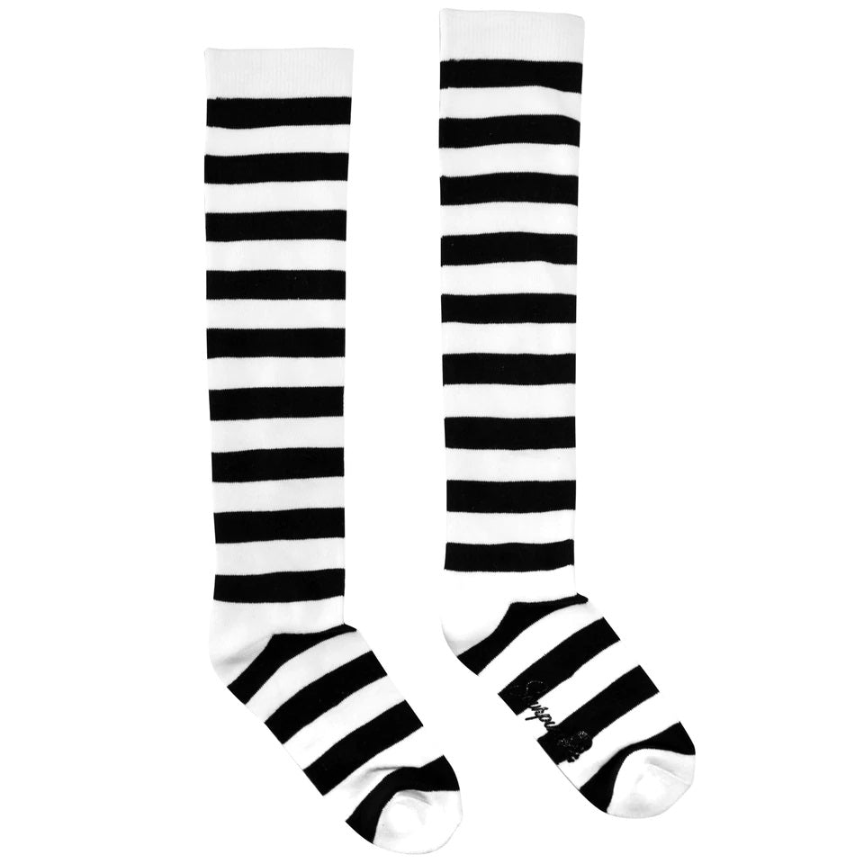 Black &amp; White Stripes Knee High Socks-Womens Socks-Scarlett Dawn