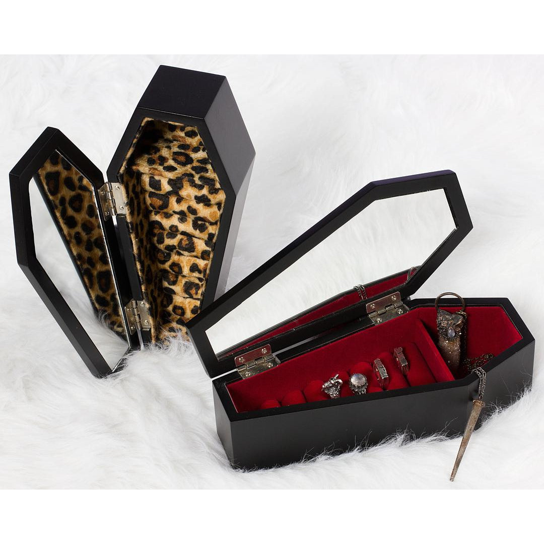 Black/Leopard Coffin Jewellery Box-Jewellery Boxes-Scarlett Dawn