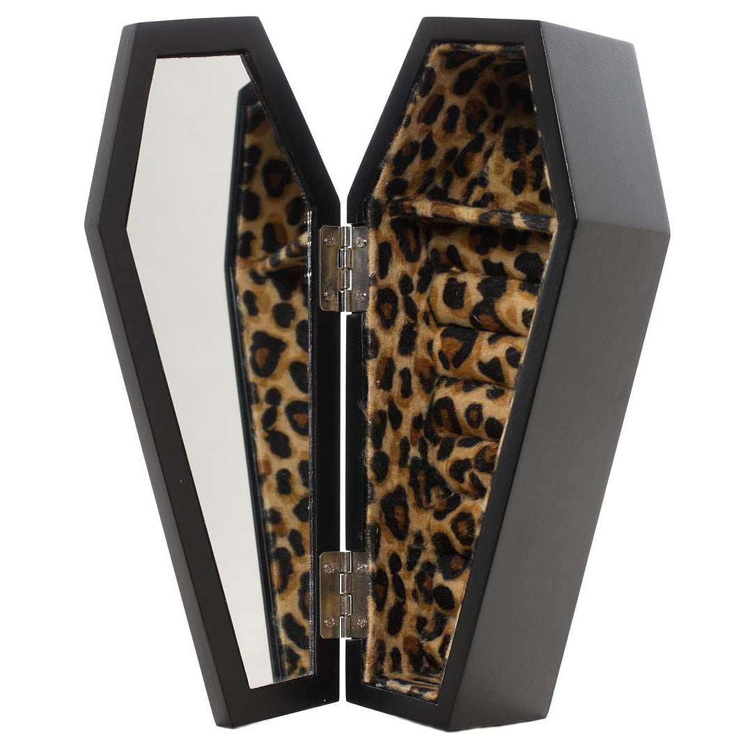 Black/Leopard Coffin Jewellery Box-Jewellery Boxes-Scarlett Dawn