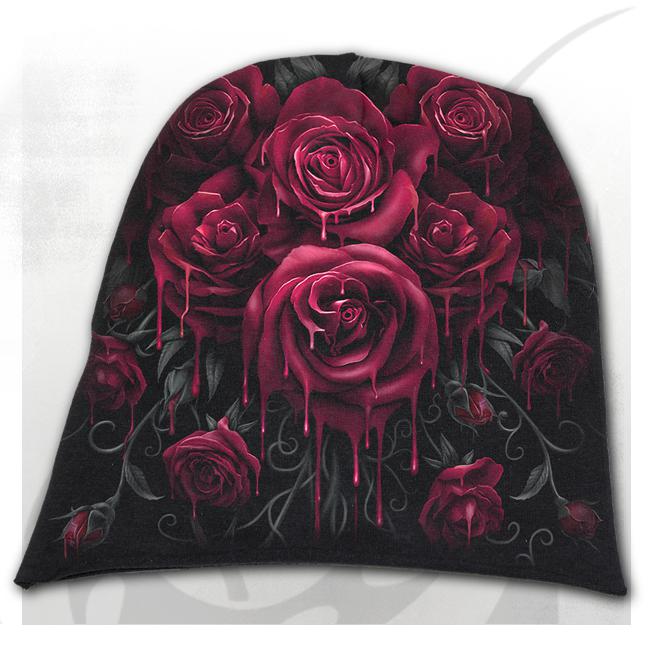 Blood Rose Mens or Womens Beanie Black-Mens Beanies, Hats & Snapback Caps-Scarlett Dawn