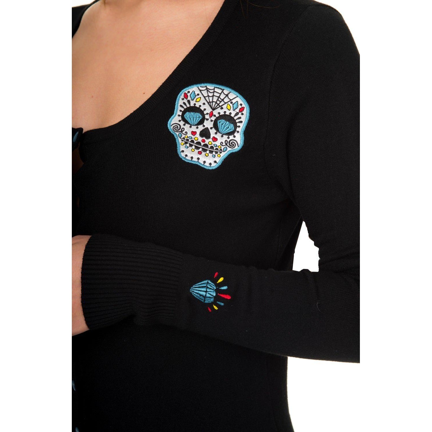 Blue Candy Skulls Cardigan-Womens Cardigans-Scarlett Dawn