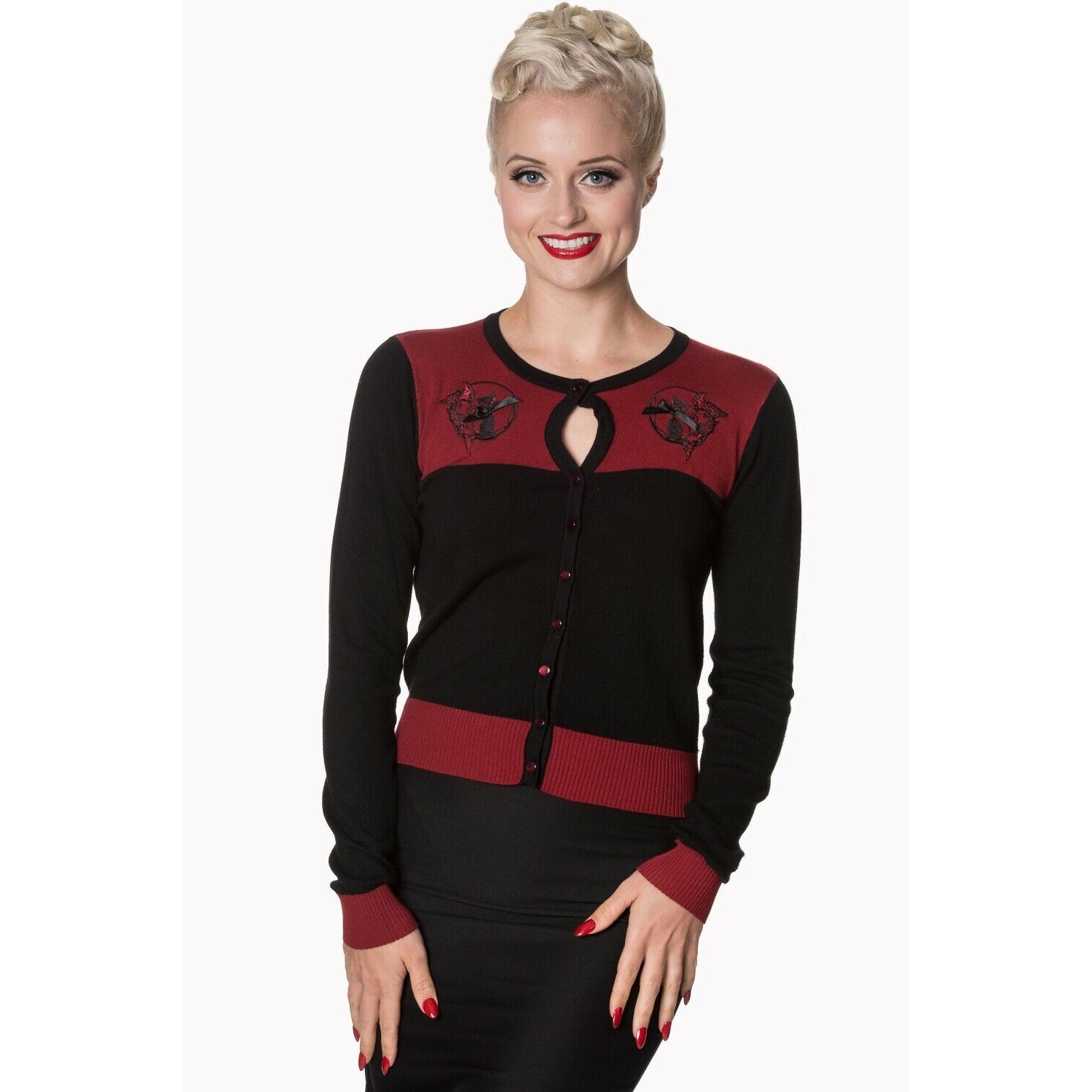 Bordeaux Kitty Cat Cardigan-Womens Cardigans-Scarlett Dawn