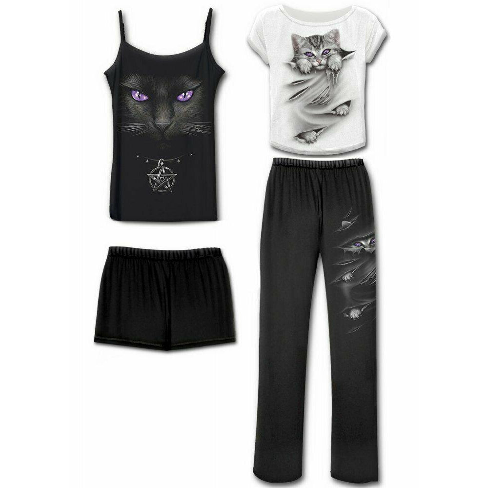 Bright Eyes Graphic 4-Piece Pyjamas Set-Womens Pyjamas & Sleepwear-Scarlett Dawn