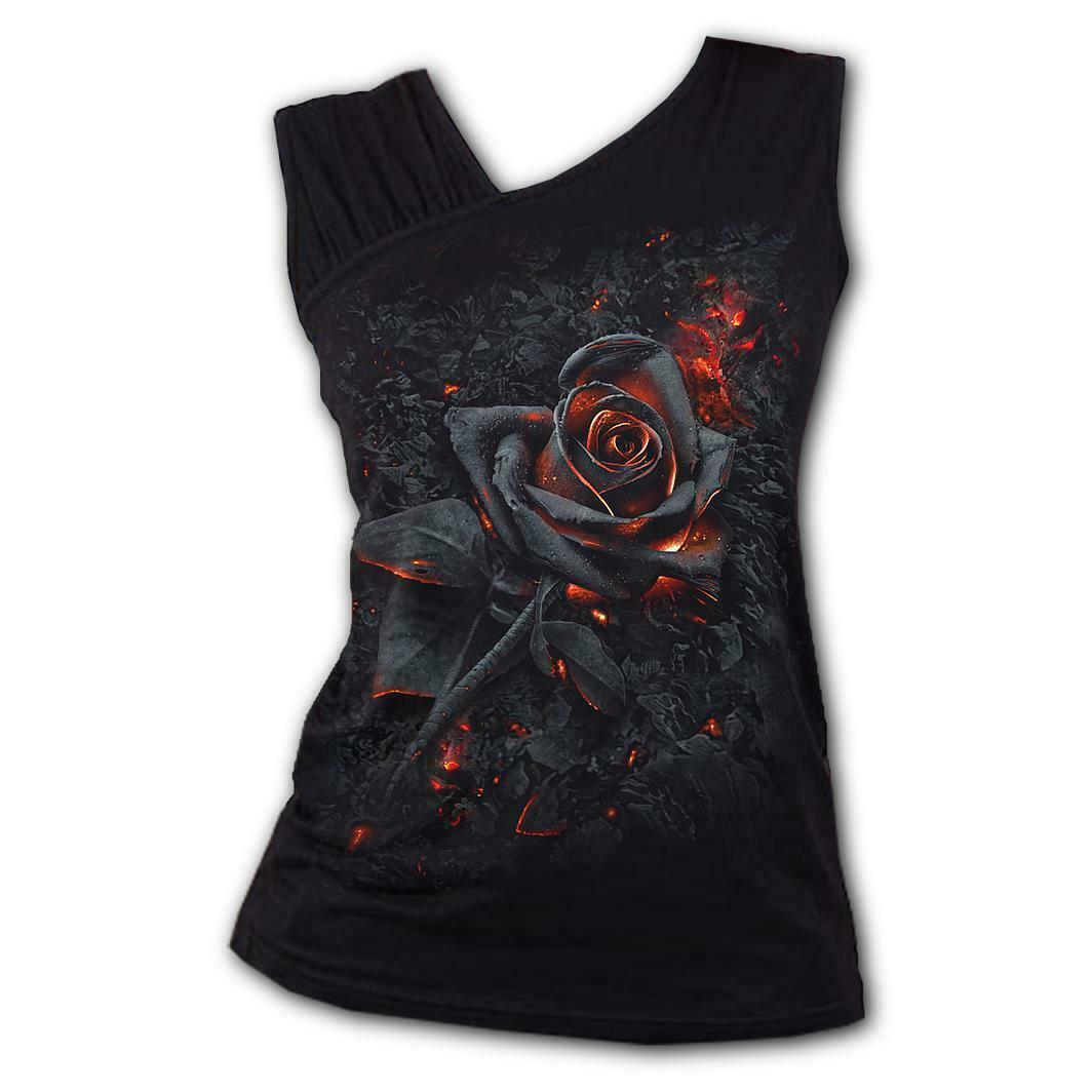 Burnt Rose Gathered Shoulder Slant Vest Womens Tank Top-Womens Tops-Scarlett Dawn