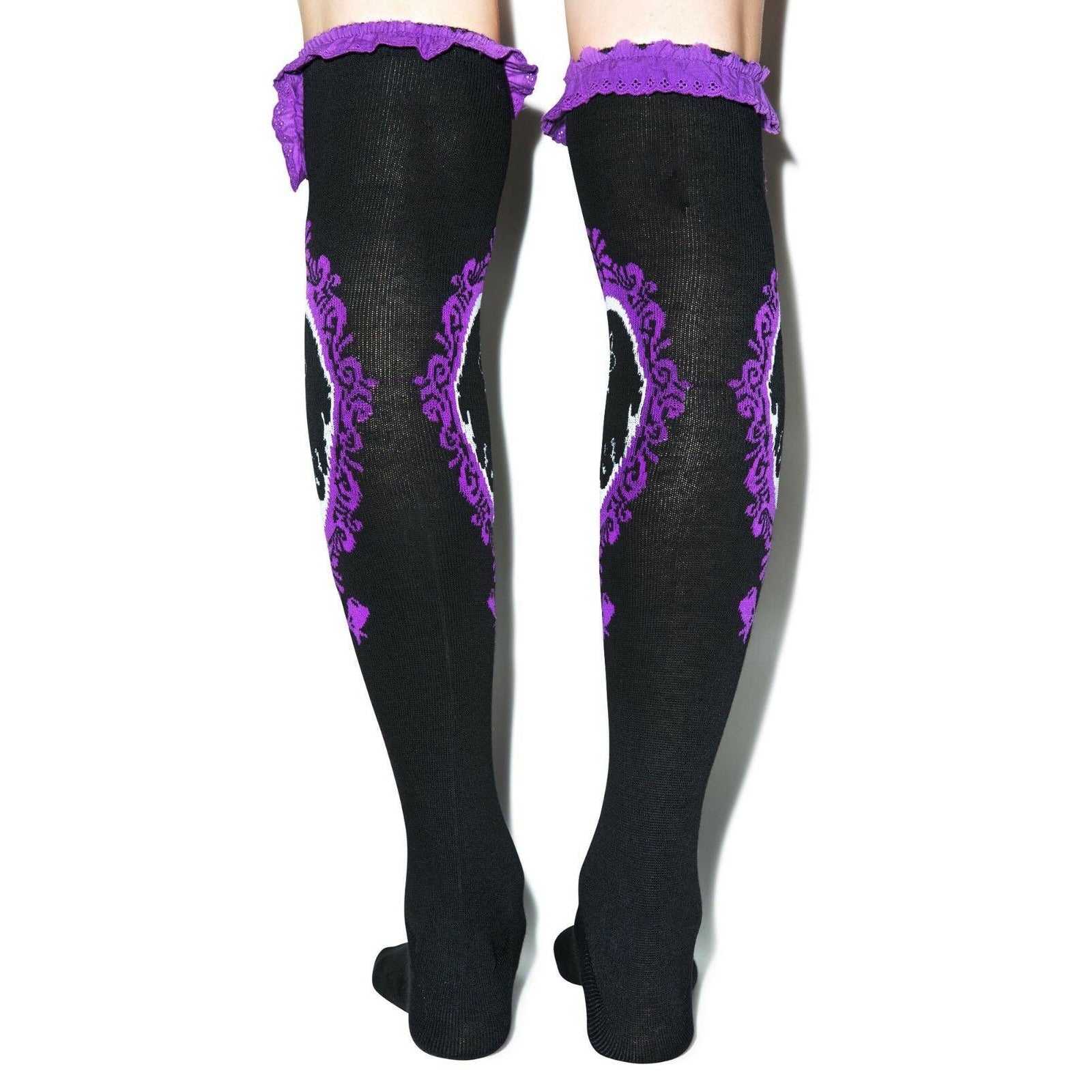 Cameo Skull Eyelet Knee Socks-Womens Socks-Scarlett Dawn