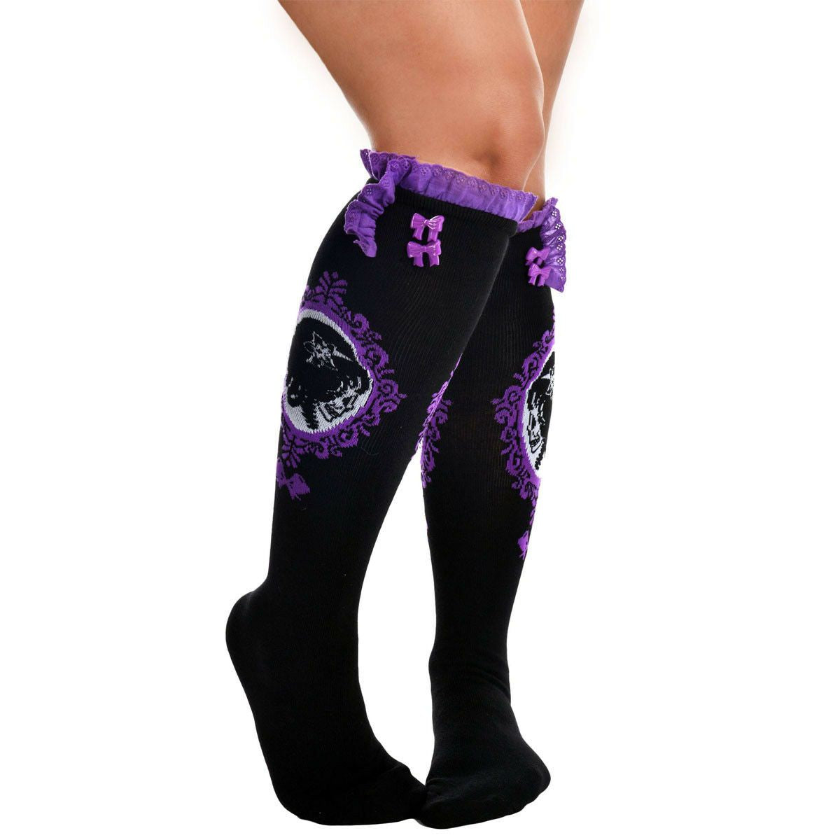 Cameo Skull Eyelet Knee Socks-Womens Socks-Scarlett Dawn