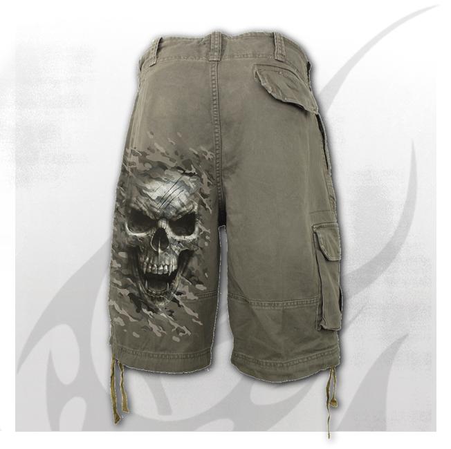Camo Skull Olive Vintage Cargo Shorts-Mens Shorts & Pants-Scarlett Dawn