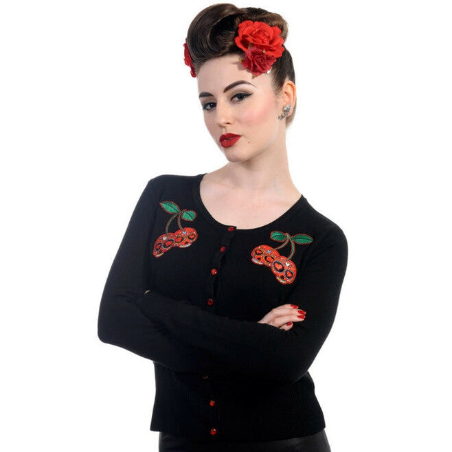 Cherry Skull Cardigan-Womens Cardigans-Scarlett Dawn