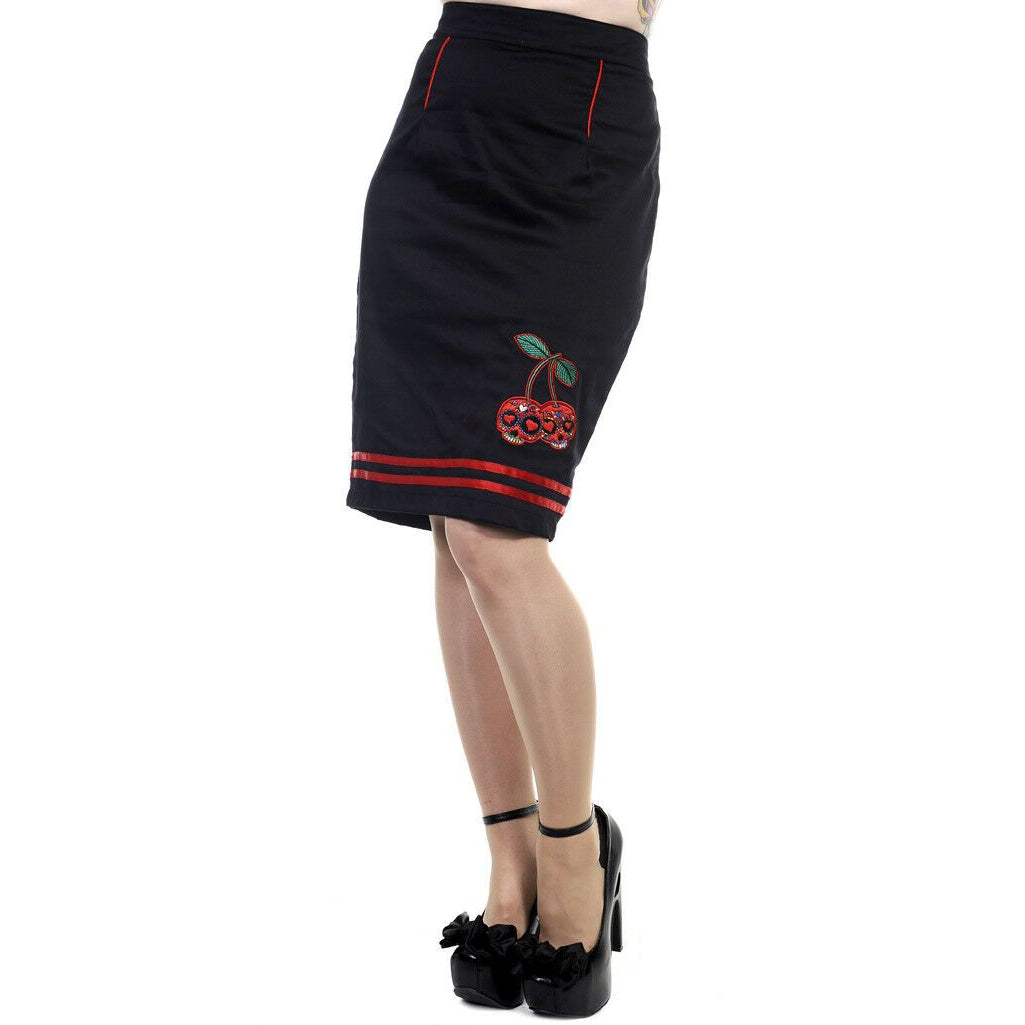 Cherry Skull Womens Pencil Skirt-Womens Shorts &amp; Skirts-Scarlett Dawn