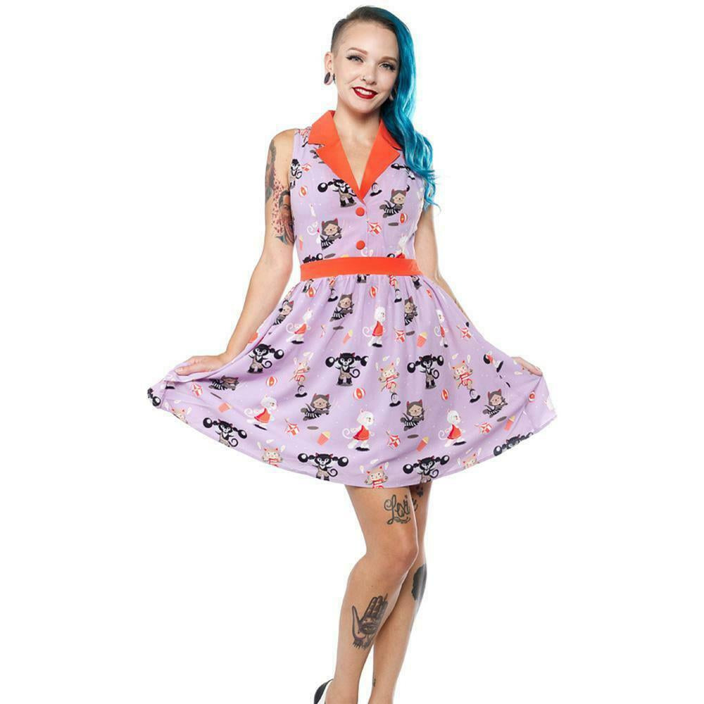 Circus Cats June Womens Derby Dress-Womens Dresses-Scarlett Dawn