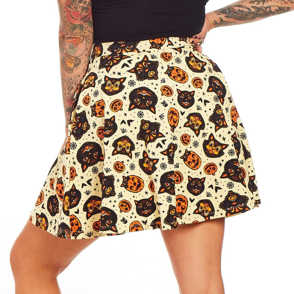 Classic Halloween Cream Skater Skirt-Womens Shorts &amp; Skirts-Scarlett Dawn