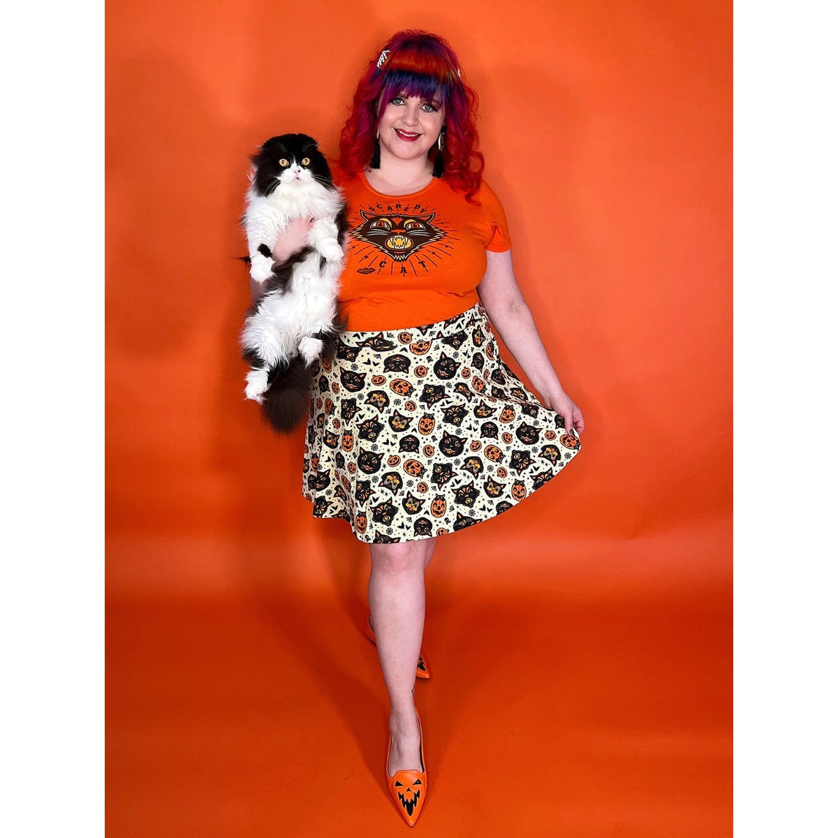 Classic Halloween Cream Skater Skirt-Womens Shorts &amp; Skirts-Scarlett Dawn