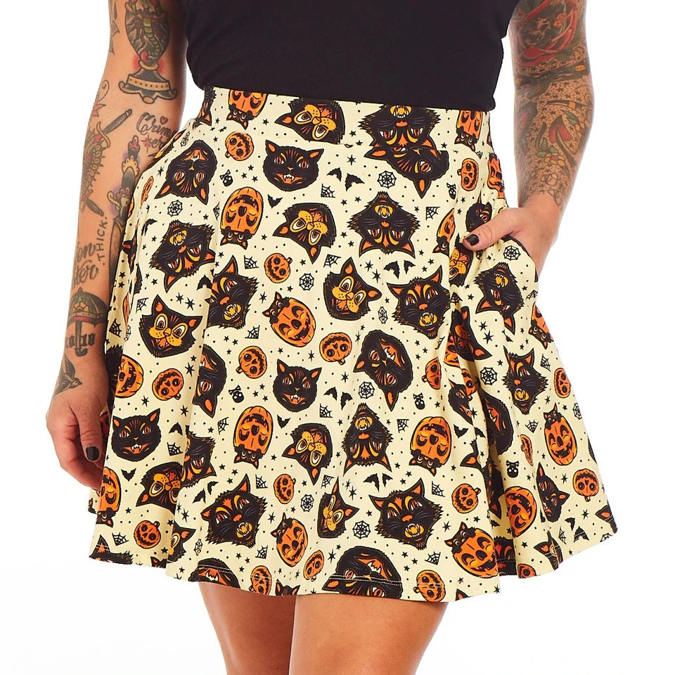 Classic Halloween Cream Skater Skirt-Womens Shorts & Skirts-Scarlett Dawn