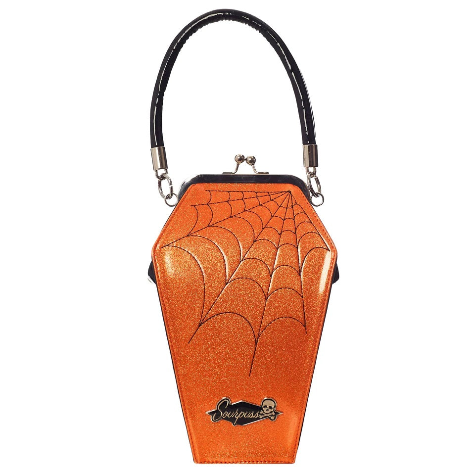 Coffin Sparkle Black/Orange Womens Purse-Womens Handbags, Purses &amp; Wallets-Scarlett Dawn