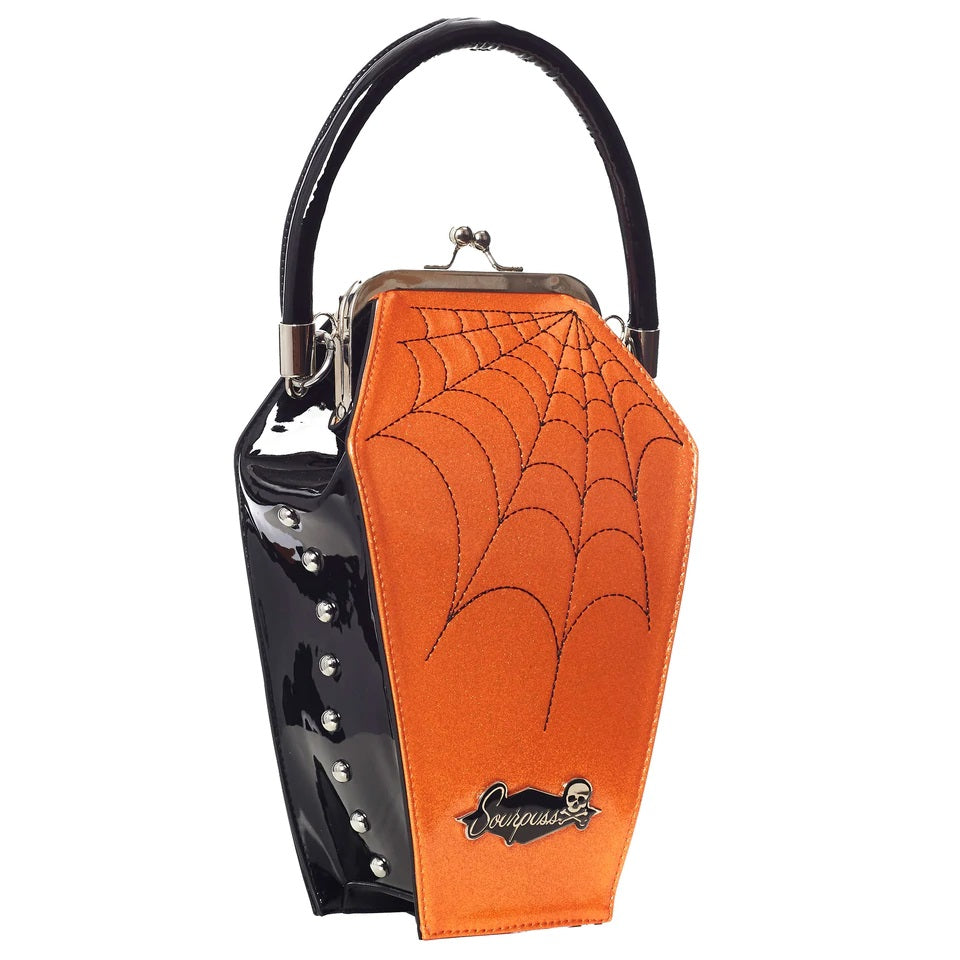 Coffin Sparkle Black/Orange Womens Purse-Womens Handbags, Purses & Wallets-Scarlett Dawn
