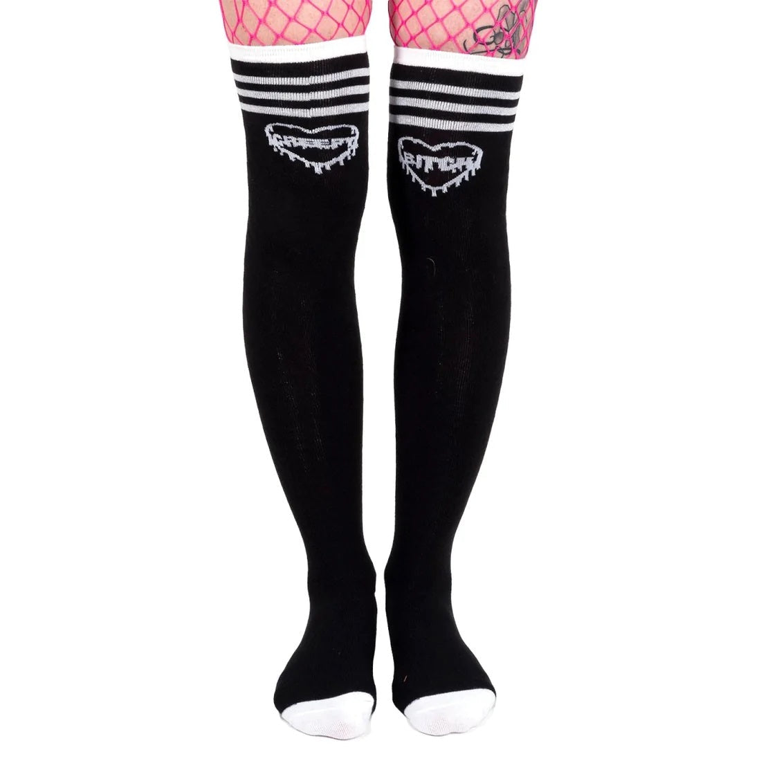 Creepy Bitch Thigh High Socks-Womens Socks-Scarlett Dawn
