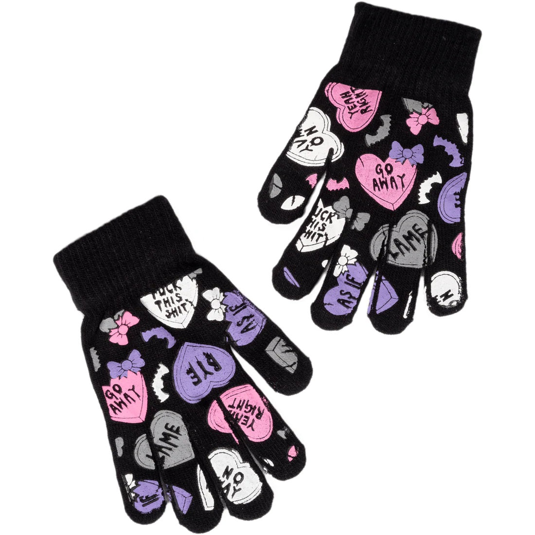 Creepy Candy Hearts Winter Knit Gloves-Knit Gloves-Scarlett Dawn