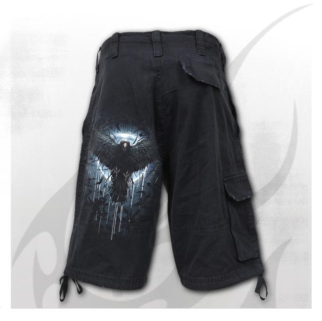 Crow Moon Mens Black Cargo Shorts-Mens Shorts &amp; Pants-Scarlett Dawn