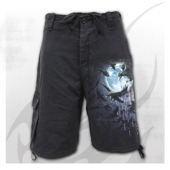 Crow Moon Mens Black Cargo Shorts-Mens Shorts &amp; Pants-Scarlett Dawn