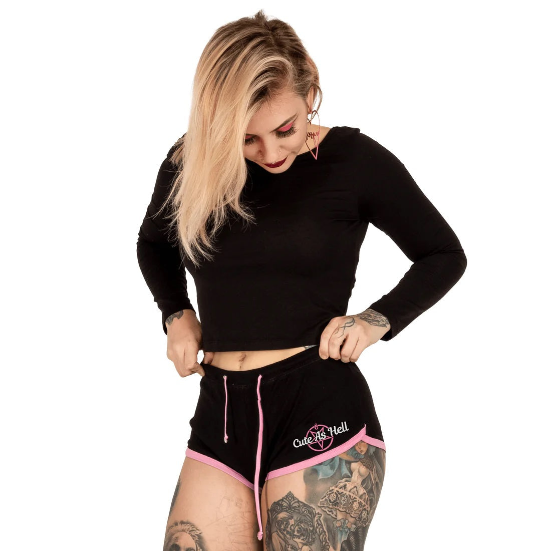 Cute As Hell Pentagrams Pink Trim Dolphin Hot Shorts-Womens Shorts & Skirts-Scarlett Dawn
