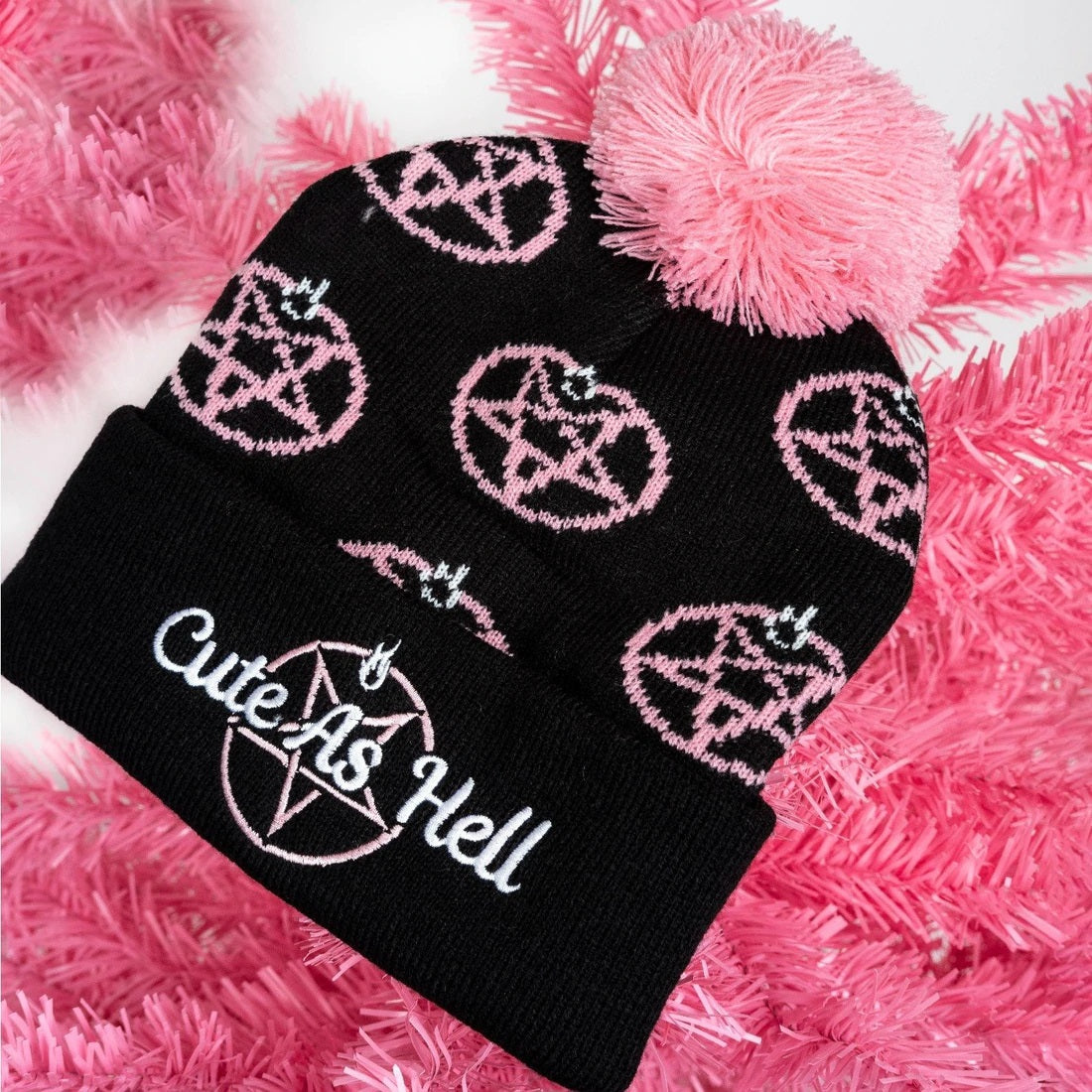 Cute As Hell Pom Pom Womens Beanie-Womens Beanies-Scarlett Dawn