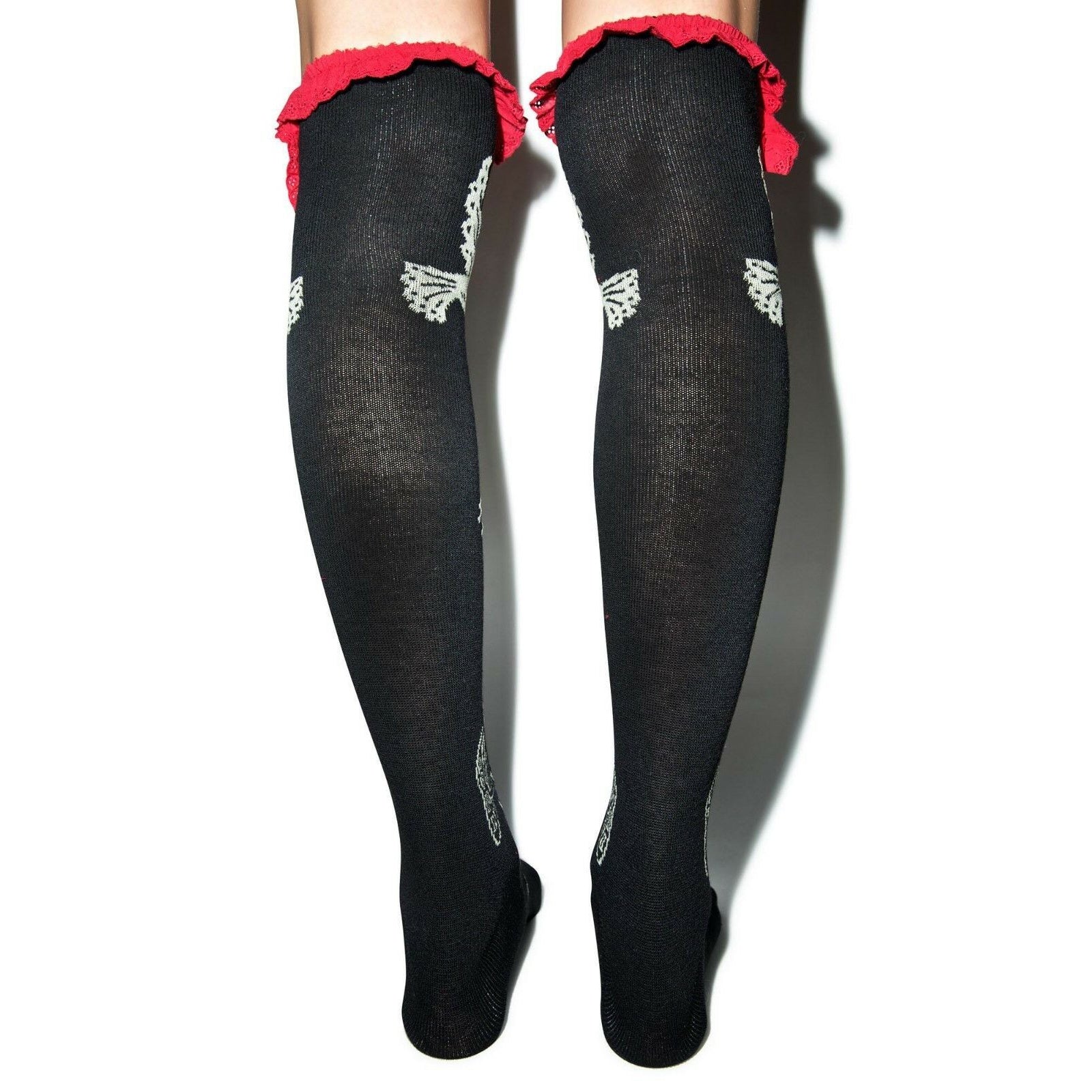 Day of the Dead Fiesta Eyelet Knee Socks-Womens Socks-Scarlett Dawn