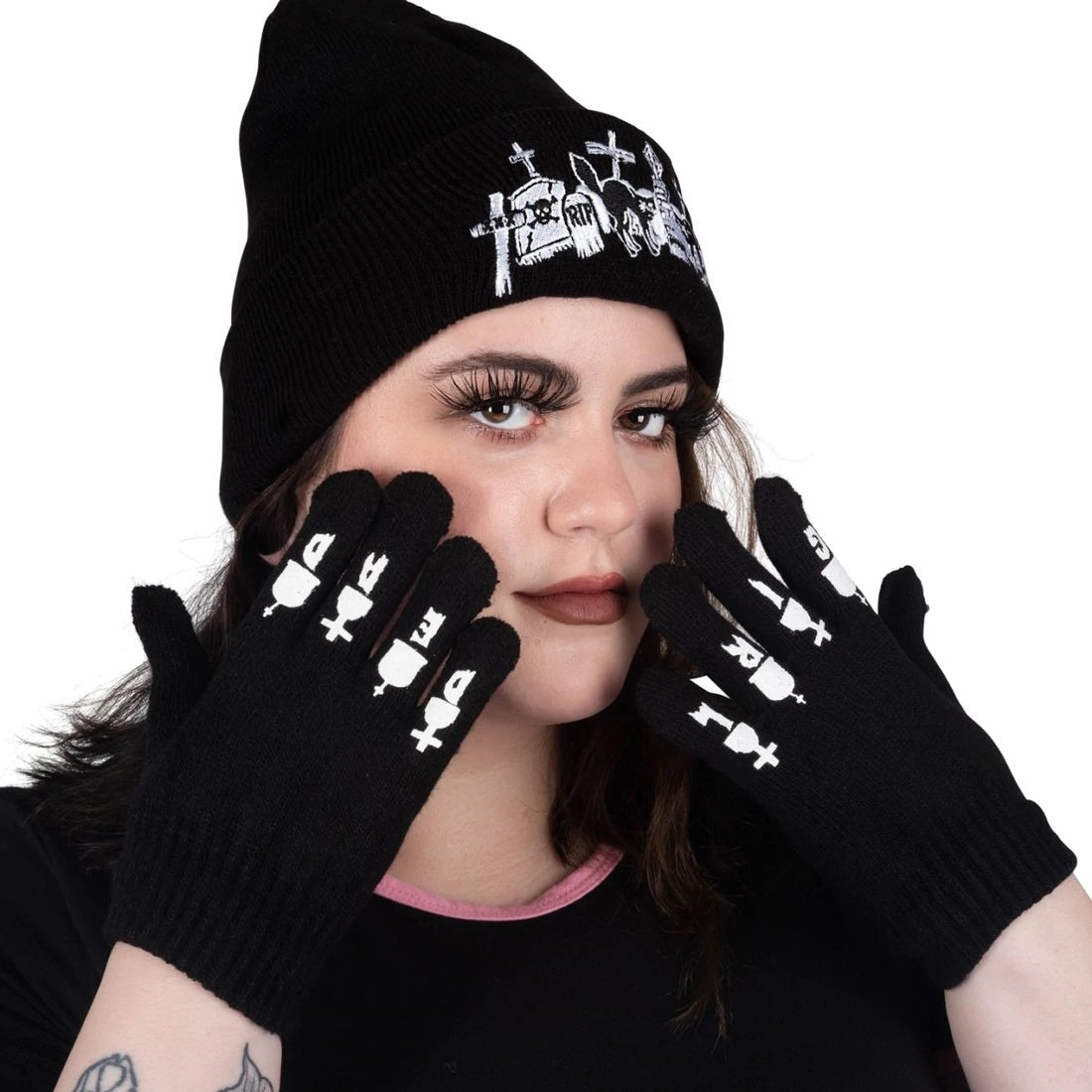 Dead Girl Finger Tattoo Winter Knit Gloves-Knit Gloves-Scarlett Dawn